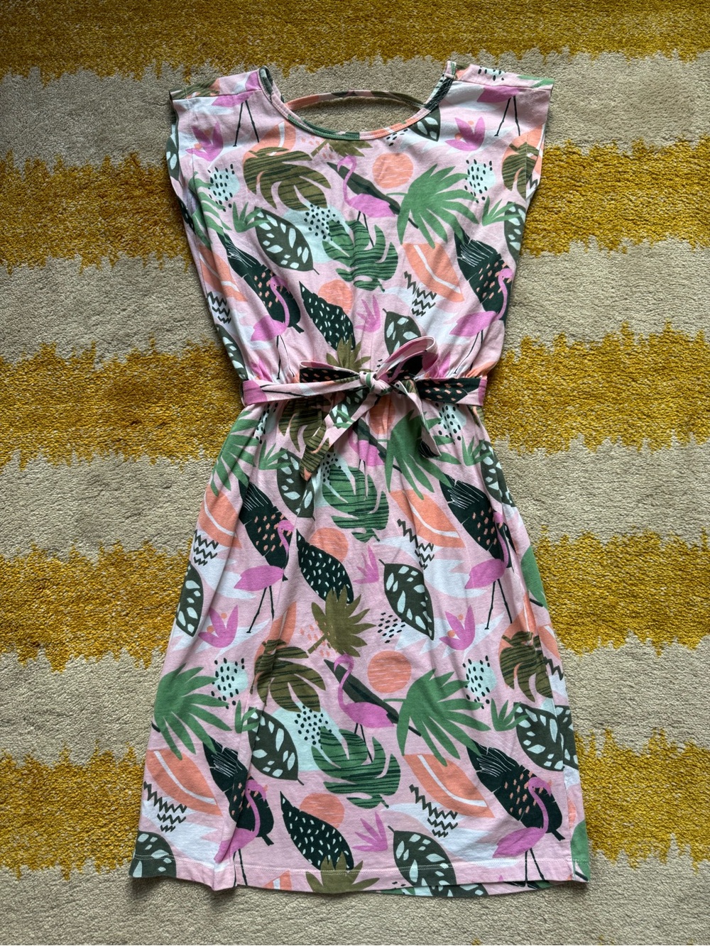 Hetty Miami Flamingo Dress Tie-Waist Cotton Dress UK8 (US XS or S)